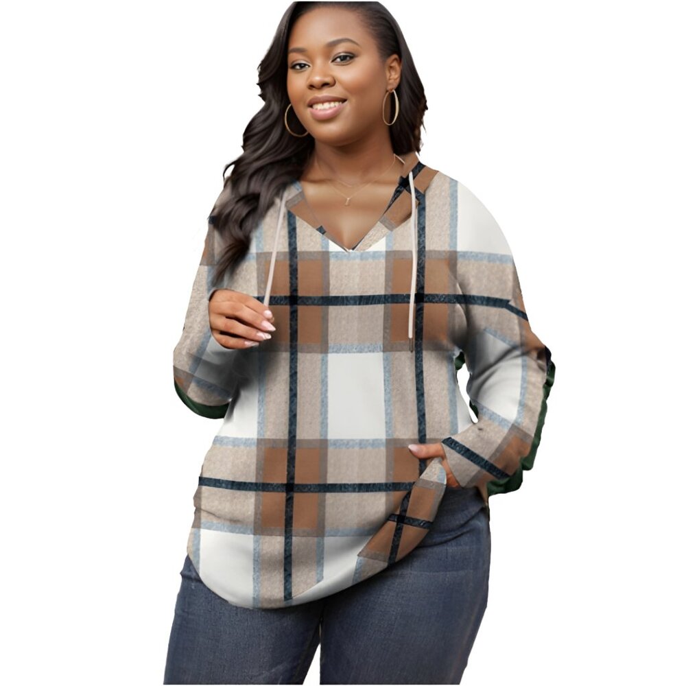 Women's Fashion Tops Hoodies/Pullover, Oversized, BROWN PLAID, Medium